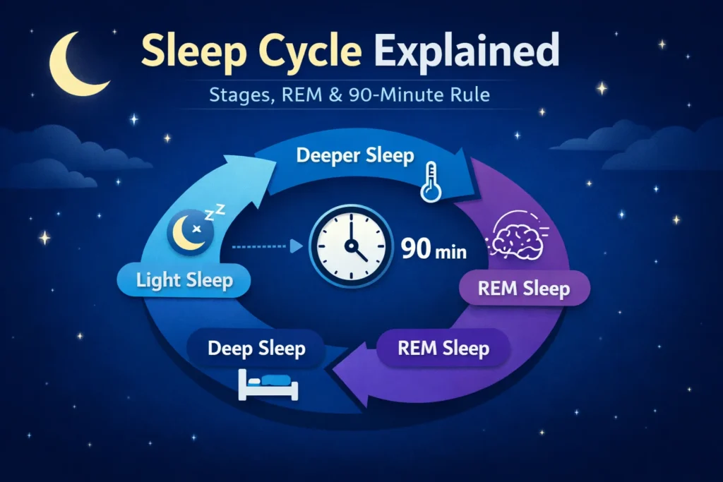 sleep cycle stages diagram showing REM sleep and deep sleep phases
